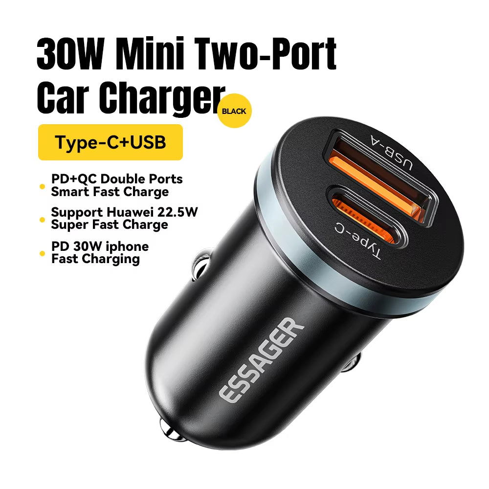 Cargador de coche 30W USB y Tipo C